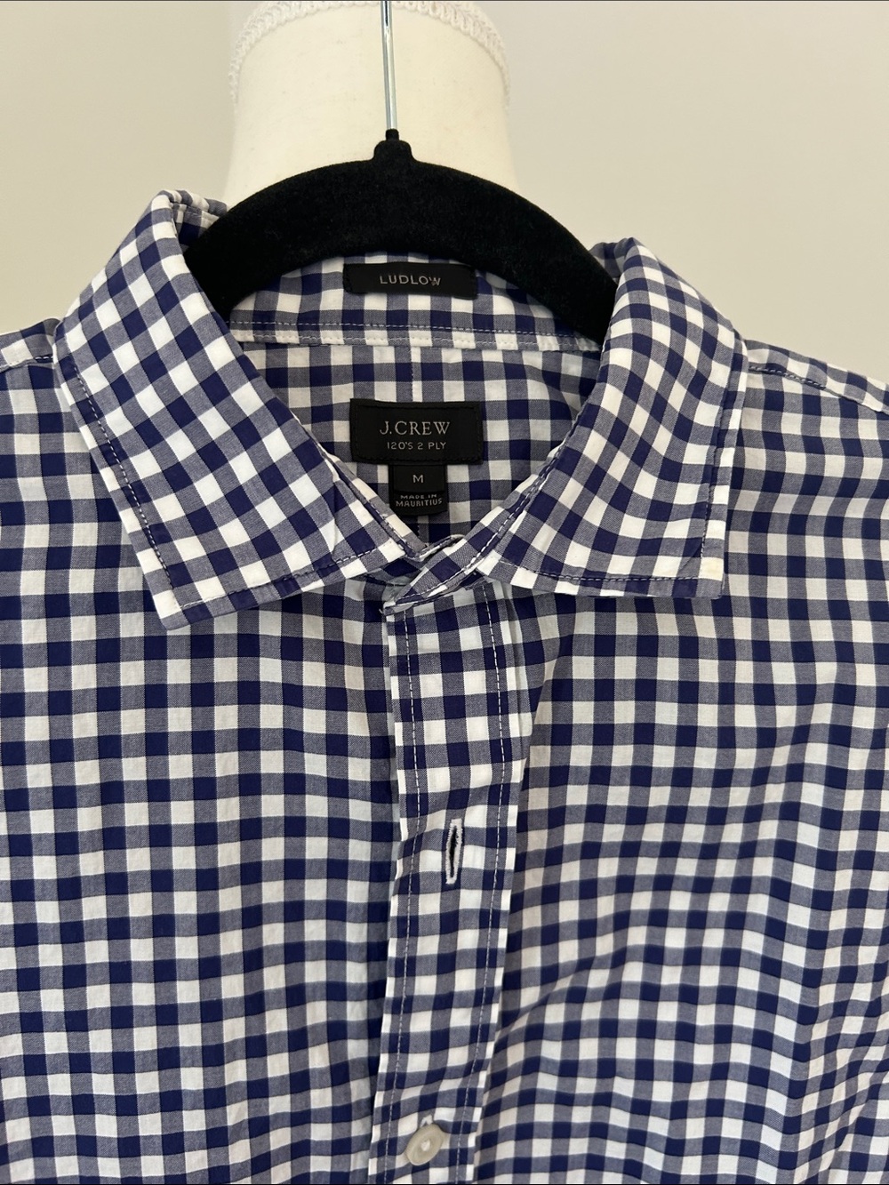 J. Crew Men's Navy and White Gingham Button-Down Shirt